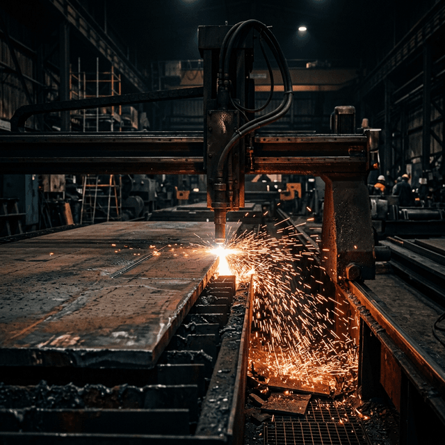 Proses pemotongan plat baja di pabrik