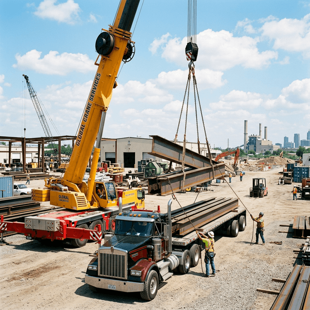 Truk logistik memuat barang baja