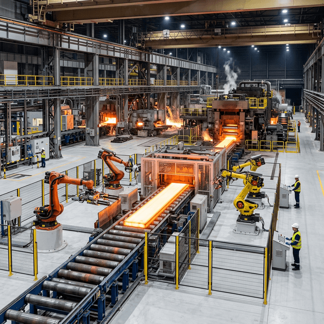 Tim operasional di fasilitas pabrik baja